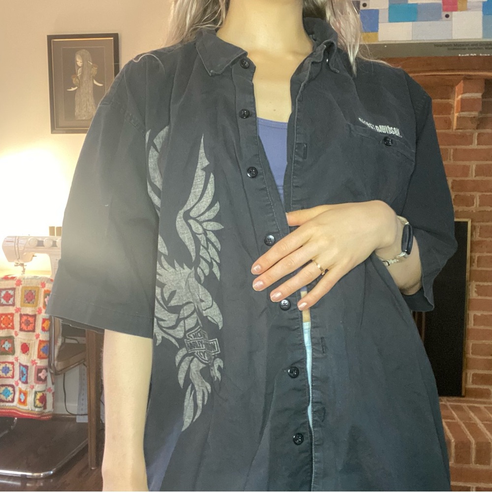 Harley-Davidson Y2K Oversized Menswear Eagle Pocket Embroidery Mechanic …